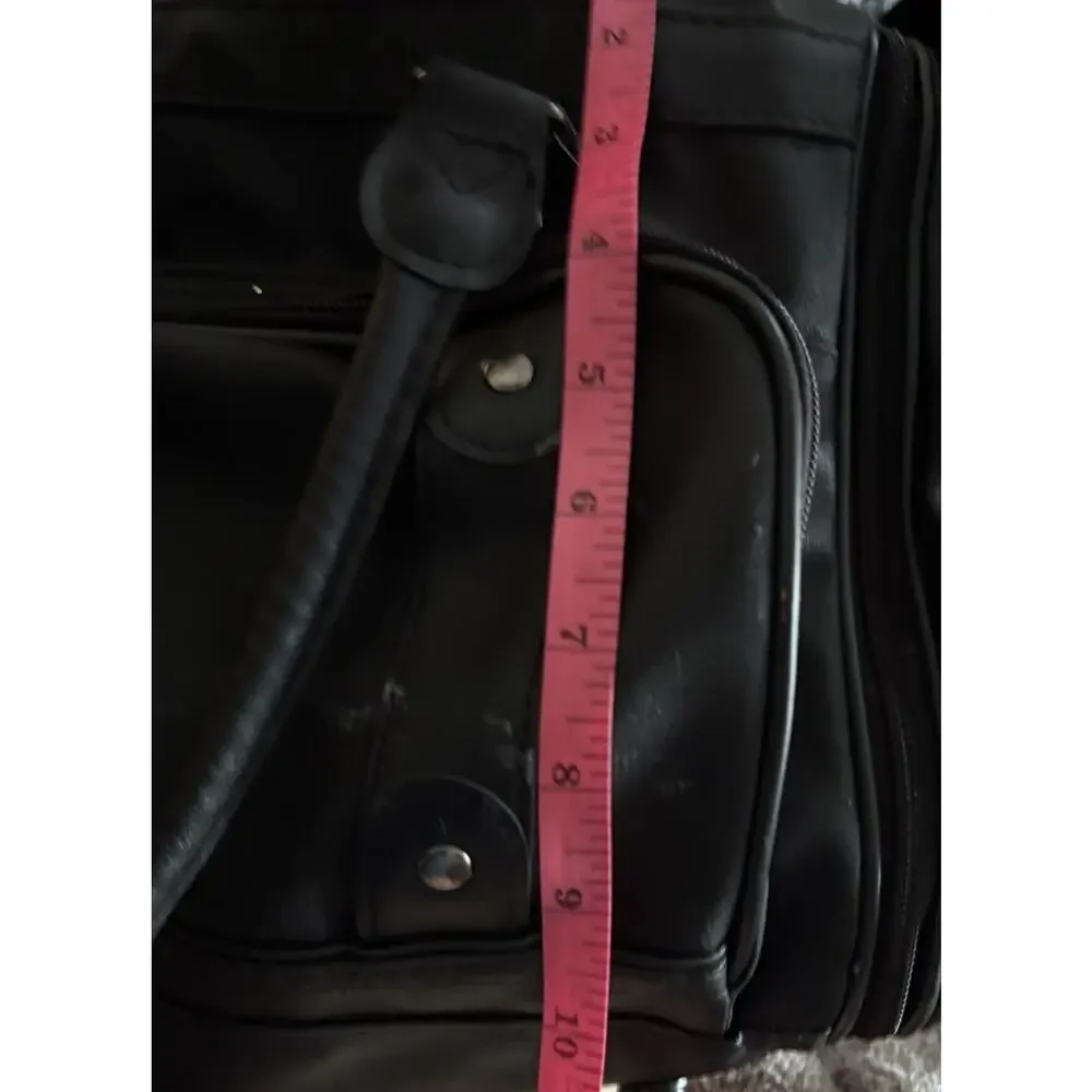 Vtg 90s Black Faux Leather Weekender Duffle Bag Carry On Travel Gym Overnight